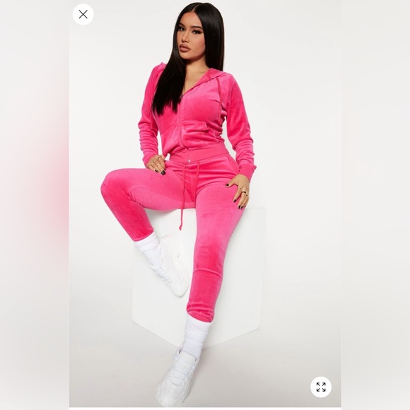 Fashion Nova Pants - Women's Pink Velour Tracksuit